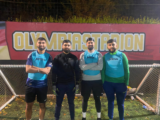 Braygos 5-a-side football team lineup before Premier League match at Goals, Glasgow on September 28, 2024