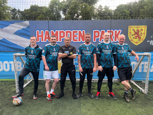 Southsiders 5-a-side football team lineup before a match at Goals, Glasgow in the Big Bro Soccer League