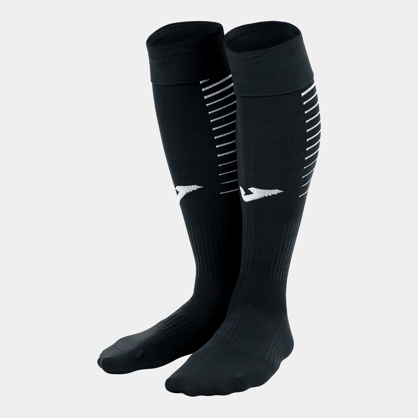 Joma Premier knee-length football socks in black, featuring ribbed cuffs for a secure fit