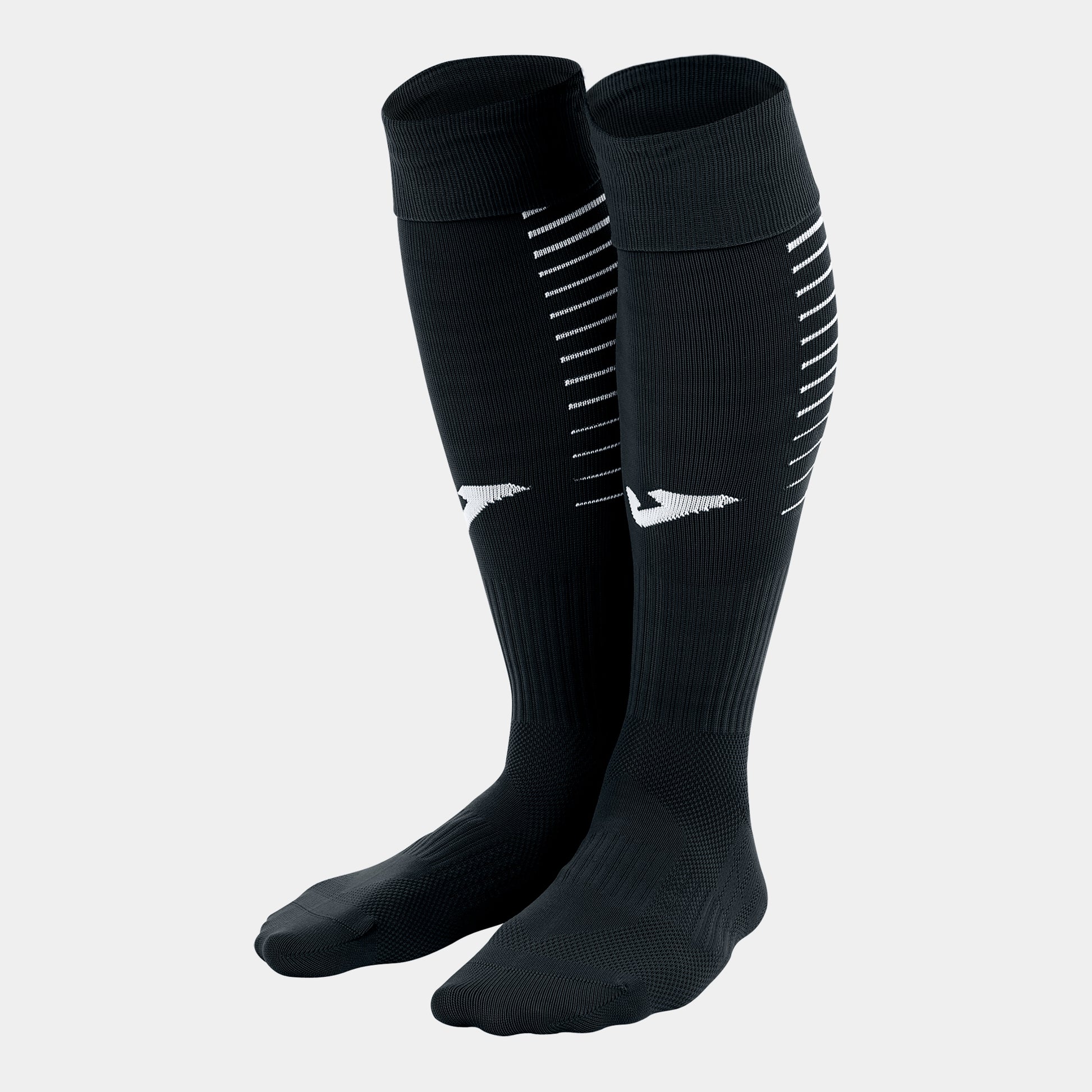 Joma Premier knee-length football socks in black, featuring ribbed cuffs for a secure fit
